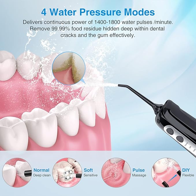 INSMART Water Flosser for Teeth: Cordless Dental Electric Flosser for Oral Care,Rechargeable Floss DIY Mode IPX7 Waterproof,Portable Travel Flossers Set for Teeth Cleaning with 4 Modes