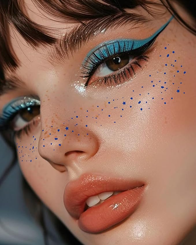 Blue Face Glitter - Waterproof and Long-Lasting Body Glitter Makeup Patches, Sparkle Rave Accessories for Festivals and Parties (Blue - 8 Sheets)