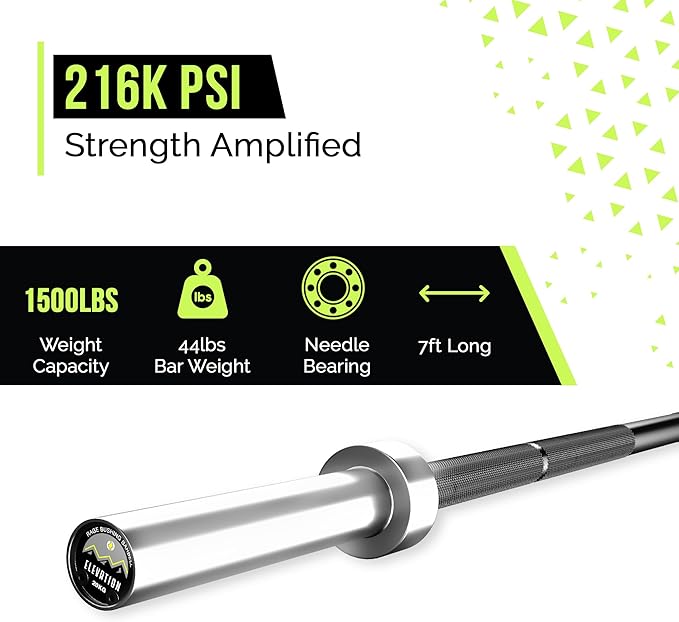 Black Men’s Elevation Barbell (7FT) (44LBS Bar Weight) (1500LBS Weight