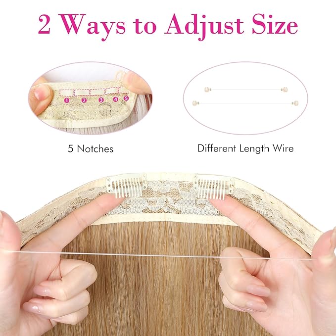 REECHO Invisible Wire Hair Extensions with Transparent Headband Adjustable Size Removable Secure Clips in Straight Secret Hairpiece for Women (24 Inch (Pack of 1), Ash Blonde with Highlights)