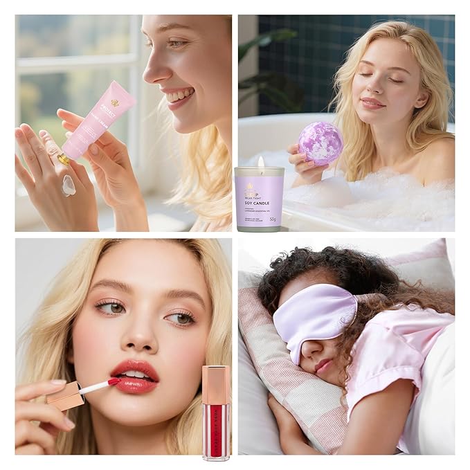 Valentines Day Gifts for Women, 38 Pcs Hydrating Skin Care Face Sheet Mask, Bath & Body Spa Set, Self-Care Pampering Gift Basket, Bath Bomb, Eye Mask, Face Serum, Lip Gloss, Mother Day, Birthday