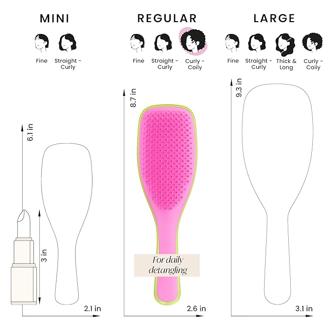 Tangle Teezer Ultimate Detangler Curly Hair Brush, Dry & Wet Hairbrush, Reduces Frizz & Breakage, for 3C to 4C Curly Hair Types, Cyber Lime & Pink