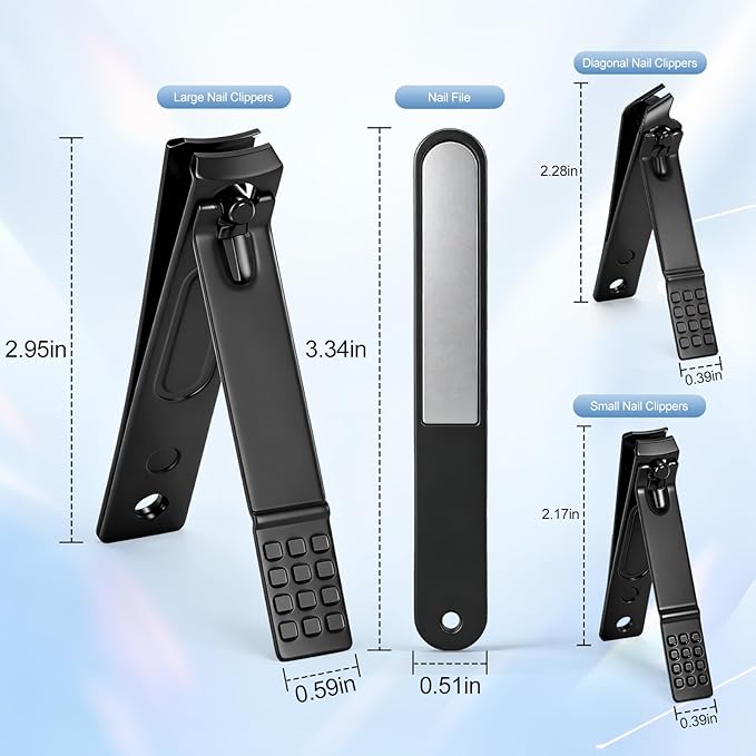 4-Piece Black Stainless Steel Nail Clipper Set, Ultra Sharp with Angled Toenail Clipper & Nail File for Men and Women, Home and Travel Use