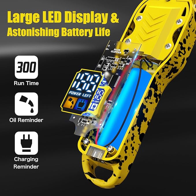 Professional Hair Clippers for Men, Cordless Barber kit for Hair Cutting & Grooming, Hair Clippers Set for Barber Haircut with LED Display 8 Fade Taper Combs(Yellow)