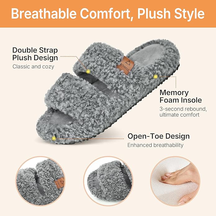 ATHMILE House Slippers for Women with Platform Memory Foam Arch Support Open Toe, Fuzzy Fluffy Cozy Womens Slippers for Home Indoor Outdoor Bedroom Ladies Christmas Gifts Pantuflas Para Mujer