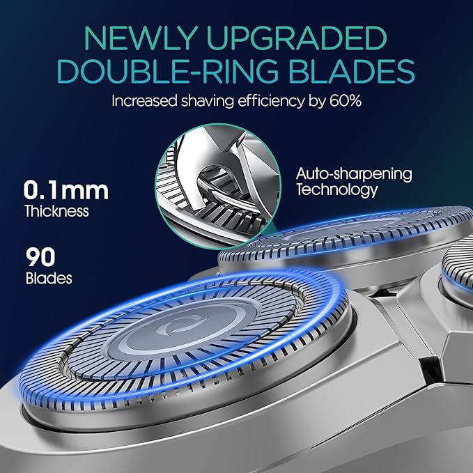 VOYOR Electric Razor for Men - 5D Floating Shavers for Men Magnetic Electric Shaver Rechargeable Face Shaver LED Display Wet Dry Shaving IPX6 Waterproof Mens Rotary Razor TX500 (Green)