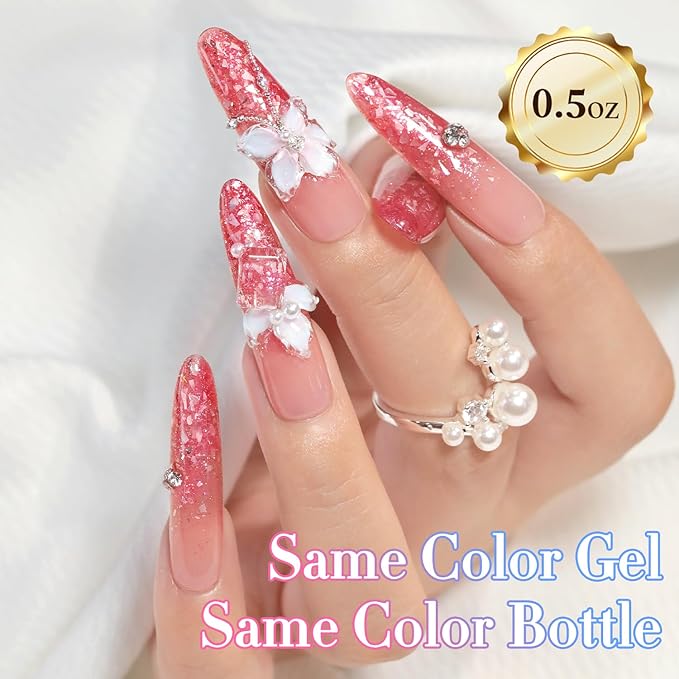 Double Rhythm 0.5Oz Glitter Gel Polish Same Color Same Bollte Shimmer Reflective Color for Nail Art Salon DIY Soak Off 15ml Nail Lamp Gel Polish at Home (Shell Rose-B1207)