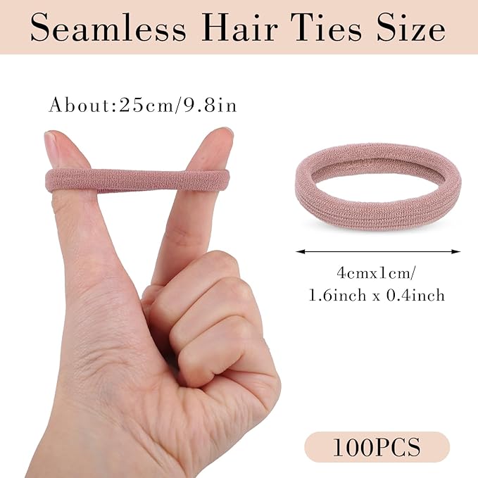 100PCS Hair Ties for Thick Hair, Seamless Nylon Elastic Ponytail Holders Stretchy Hair Bands for Women Girls