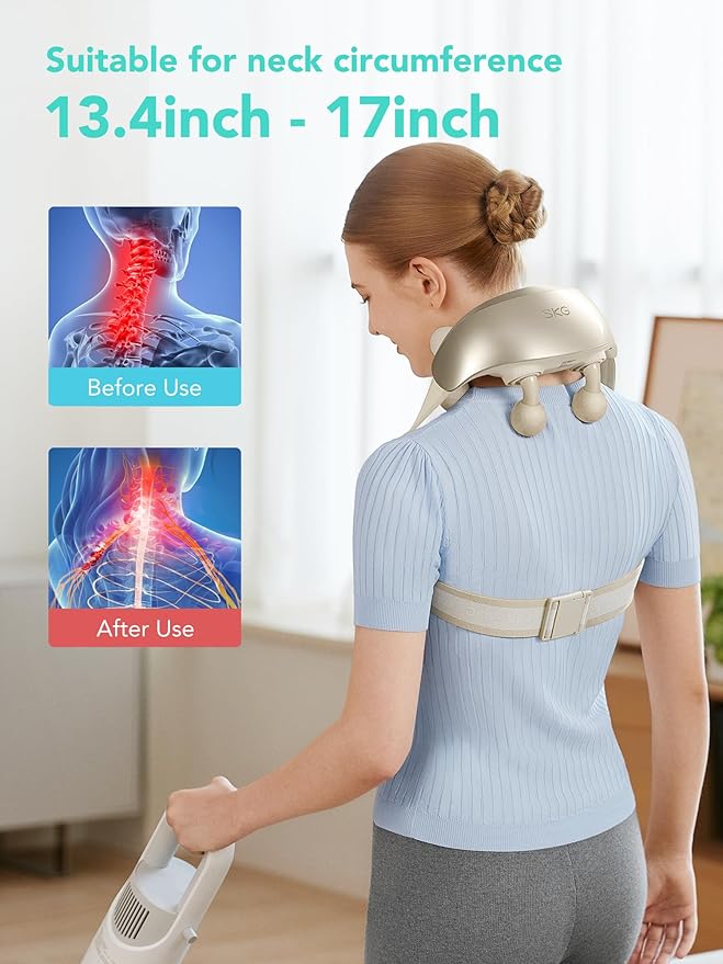 SKG Neck Massager for Pain Relief Deep Tissue Shiatsu Neck and Shoulder Cordless Neck Massager with Heat Valentine Gifts for Men and Women Dad Mom Grandpa H7 Ultra Beige