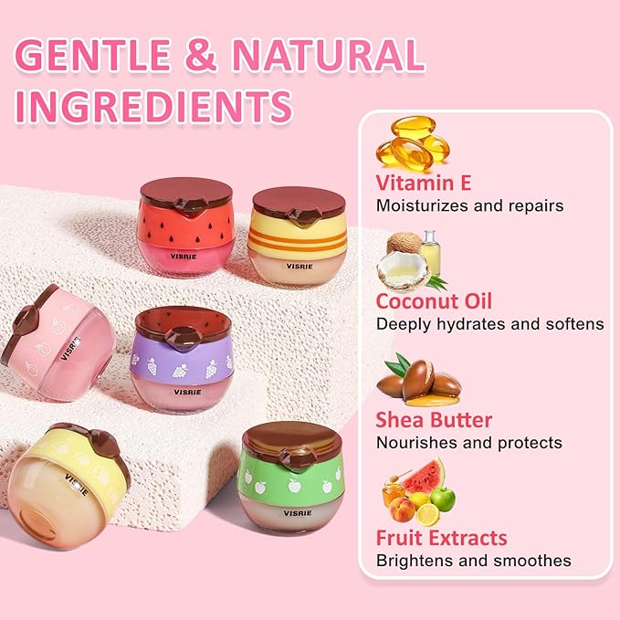 VISRIE 12 PCS Bee Lip Balm Honey Pot, Lip Mask Overnight Moisturizing Honey Balm Lip Balm with Stick, Sleeping Lip Mask for Dry Cracked Lips