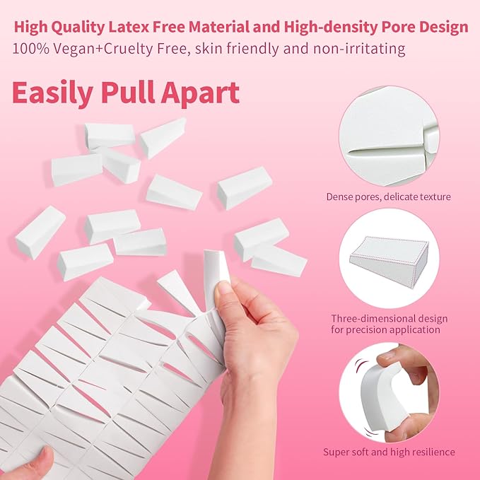 Fauxomor 108 Pcs New Makeup Sponges Wedges for Face Foundation, Latex-Free Triangle Cosmetic Make Up Sponge for Flawless Application and Blending, Beauty Blender for All Skin Types with Two Pouches