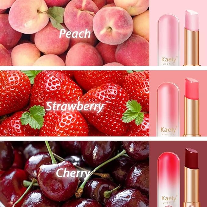evpct 3Pcs Color Changing Lipstick Long Lasting Waterproof 24 Hours Original for Women, Peach Strawberry Black Red Cherry Pink PH Mood Permanent Color Changing Lipstick Lip Balm, labial magico
