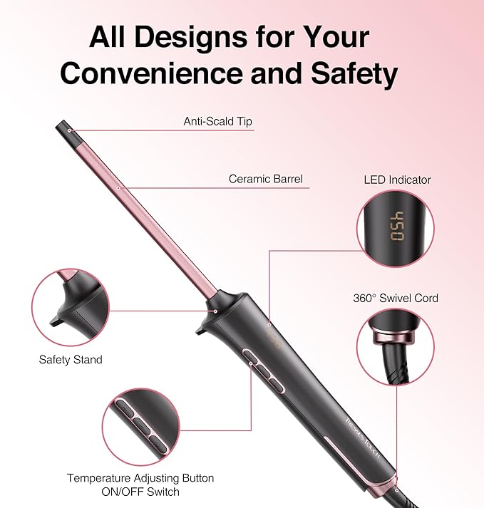 Small Curling Iron 2/5 Inch, Tresses Touch Curling Iron Wand for Short & Long Hair, 10 mm Ceramic Small Barrel Hair Curler with Adjustable Temperature, Include Heat Resistant Glove & Clip (Rose Gold)