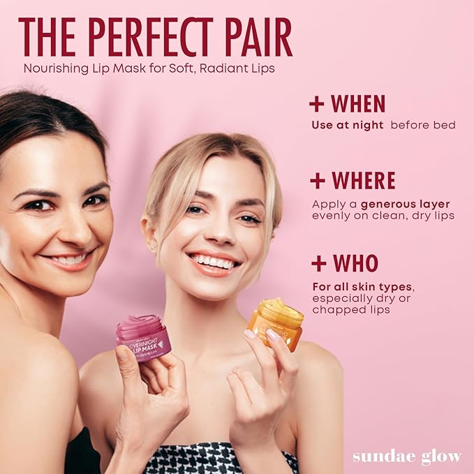 Sundae Glow Lip Mask & Scrub – Watermelon, Mango & Vanilla – Hydrates, Exfoliates, Softens & Repairs Dry, Cracked Lips – Dermatologist Tested, Korean Skin Care – Vegan, Clean Beauty – Duo Pack