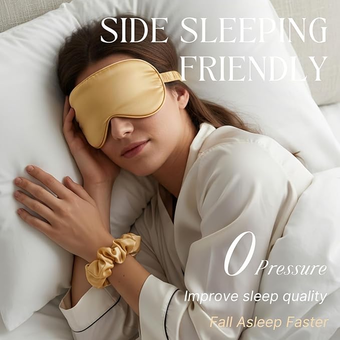 LCBD Silk Satin Sleeping Eye Mask, Gold Sleep Eye Mask Night Blindfold for Women and Men, Soft Breathable Blackout Eyeshade Eye Cover for Travel, Wedding Bridesmaid Gift
