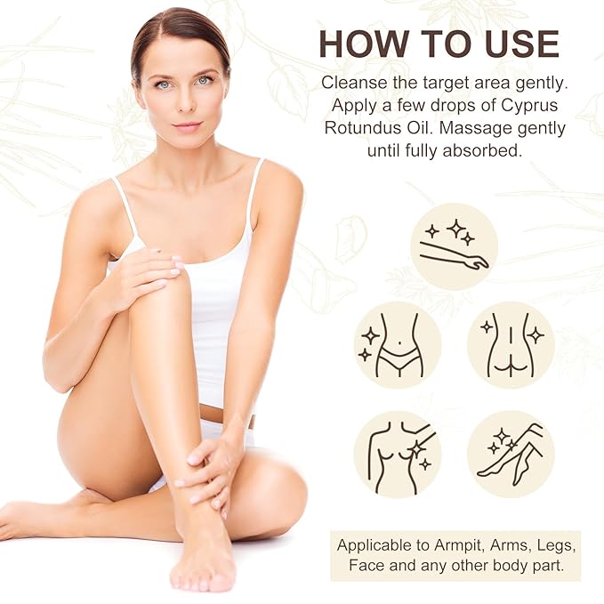 Cyperus Rotundus Oil,Cyprus Oil for Hair Removal,Natural for Reducing Body Hair Growth,Reduces Unwanted Hair Growth,Natural Cyperus Rotundus Oil for Hair Removal,Suitable for All Skin Types