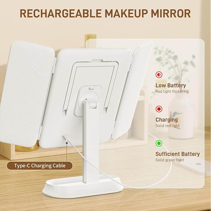 Makeup Mirror with Lights, Rechargeable Mirror with 2X/3X/10X Magnification, Portable Vanity Mirror with for Travel/Desk, Valentines Day Gifts for Her