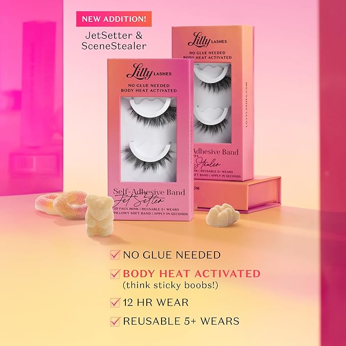 Lilly Lashes Self Adhesive Eyelashes (Half Lashes), No Lash Glue Needed, Body Heat Activated Press on Lashes, Reusable Self Adhesive Eyelashes Up to 5x, Easy to Apply & Remove (SceneStealer)
