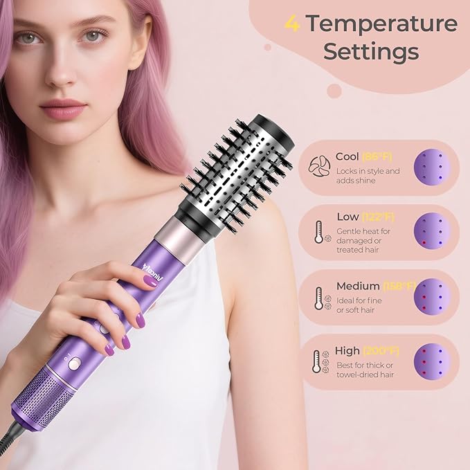 7-in-1 Hair Dryer Brush and 1500W Hair Styler Set – Fast Drying, Curling, Straightening & Volumizing – Hot Air Styling Tool with No Heat Damage – for All Hair Types – Purple