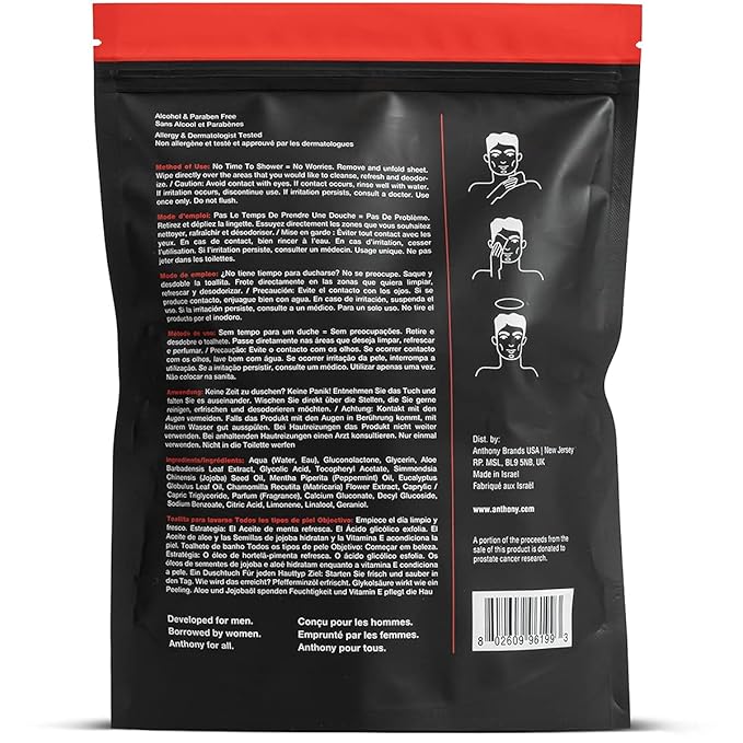 Anthony Shower Sheets, 12 Single Pack Sheets Alcohol Free Deodorant 2.5 Fl Oz