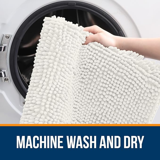 OLANLY Bathroom Rugs 70x46, Extra Soft Absorbent Chenille Bath Rugs, Rubber Backing Quick Dry, Machine Washable Bath Mats for Bathroom Floor, Tub and Shower, Home Decor Accessories, Ivory