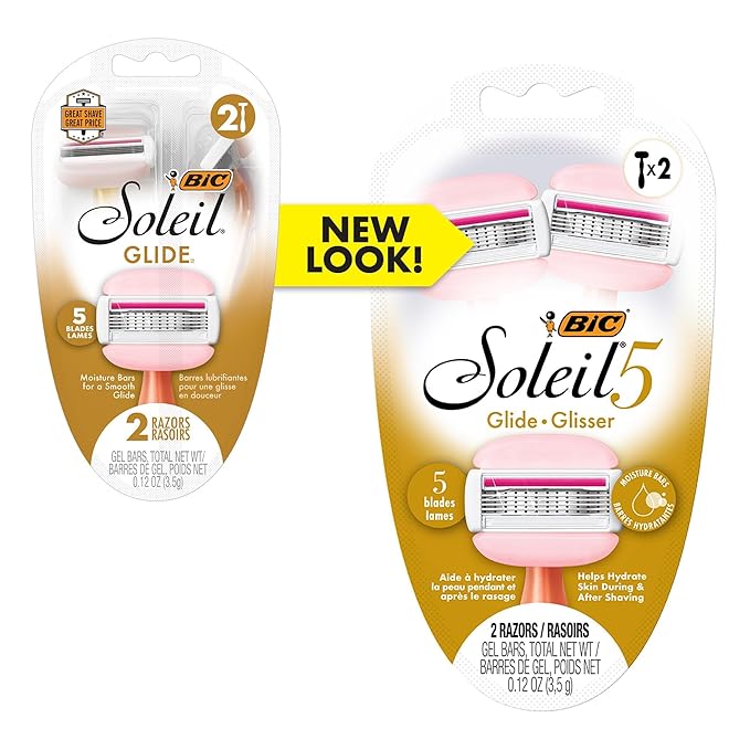 BIC Soleil Glide Disposable Razors for Women, 5 Blades With Shea Butter Moisture Strip For a Smooth Glide, 2 Piece Razor Set (Pack of 2)