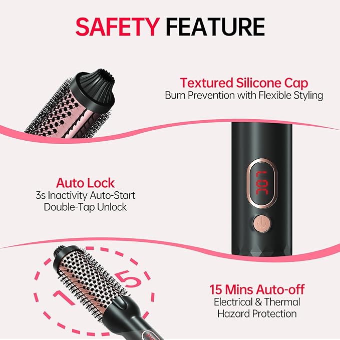 Thermal Brush, 1.5 Inch Heated Round Brush for Blowout Look, 30s Fast Heating Curling Brushes with 10 Temp Settings,Negative Ions & Ceramic for Volumizing, Travel Hair Styling Tool，Rose Gold