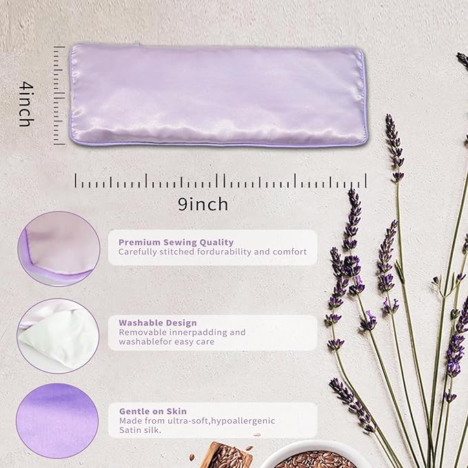SereLune Flexseed Eye Pillow, Hot or Cold Weighted Satin Eye Mask, Microwaveable Moist Heat Eye Compress, Unscented washable, perfect for Sleeping, Yoga, Migraine Relief, Pack of 2(Flexseed,Unscented)
