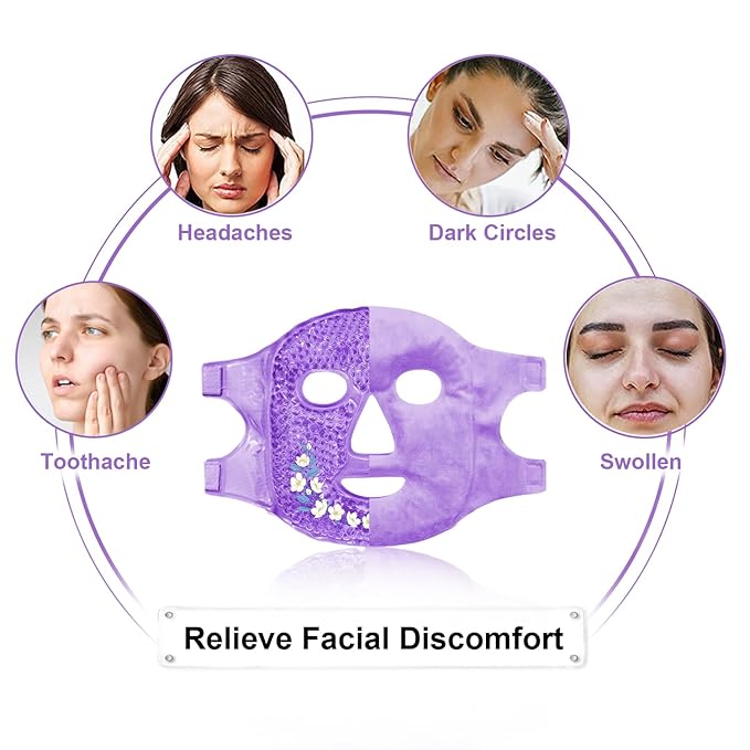 CONBELLA Cold Face Eye Masks Ice Face Mask Hot Cold Compress For Dark Circles, Puffiness, Migraines, Headache, Stress, Redness, Cooling Face Masks For Women Man, Skin Care