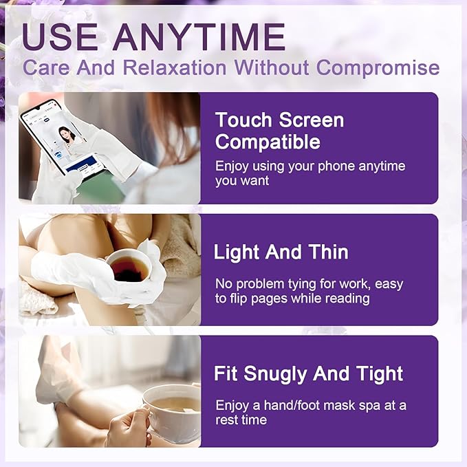 Lavender Hand and Feet Mask, 5 Pairs Hydrating Hand Mask, 5 Pairs Foot Peel Masks, Softening Hand Mask Gloves and Foot Masks Moisturizing Socks for Men Women Dry, Rough,Cracked Skin