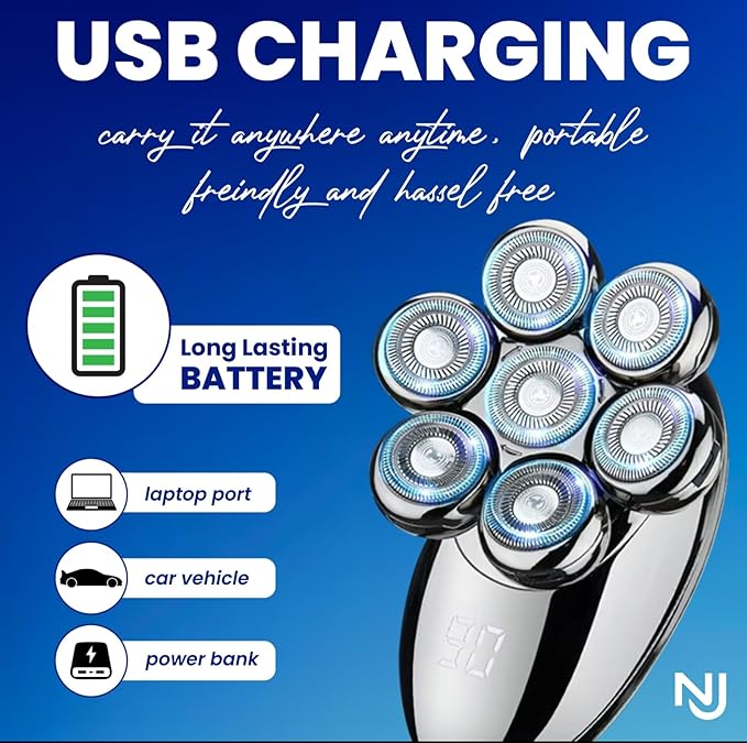 Head Shavers for Bald Men Electric Razor for Men 7D Floating Razor Rechargeable LED Display Head Shaver Face Body Ear Nose Trimmers Cordless Portable IPX7 Waterproof Wet Dry Shaving Grooming Kit