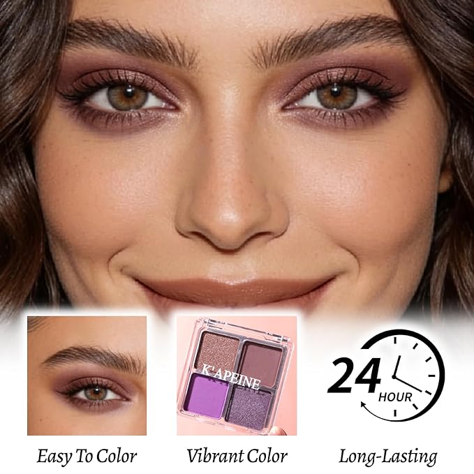 4 Colors Smoky Purple Eyeshadow Makeup Palette Makeup, Blendable Long-lasting Matte Shimmer Eyeshadow Palette Eye Makeup Kit for Women Girls, paleta de sombras de ojos #4