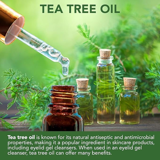 NOVEHA Tea Tree Eyelid Gel Cleanser - for Blepharitis, MGD, and Dry Eye with Pro-Vitamin B5, Hyaluronic Acid, and Cucumber Extract - Gentle Cleansing, Soothes Itchy Eyelid and Burning Eyes - 3PK-50mL