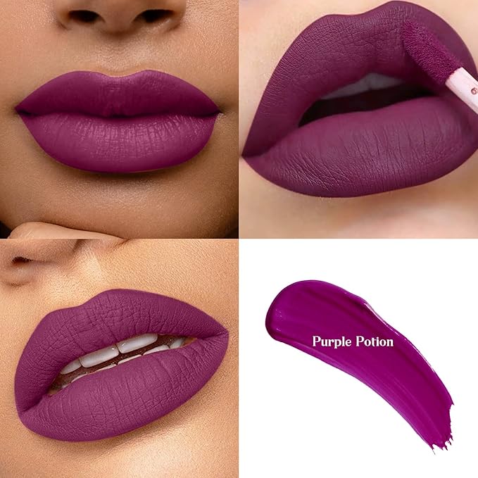 ilembane Red-Toned Purple Liquid Lipstick - Long Lasting, Smudge Proof, Transfer Resistant Lip Color, Waterproof, Non-Transfer Formula (Purple Potion)