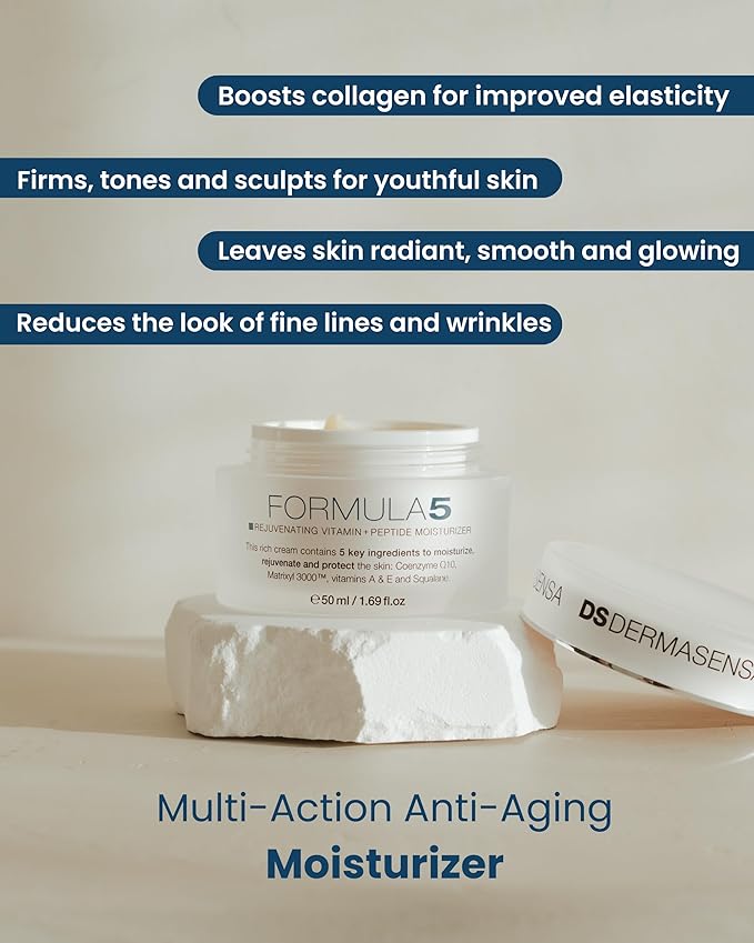 DS Dermasensa Formula 5 Moisturizer for Face and Neck with Vitamin A, E, CoQ10, Matrixyl 3000, and Squalane - Anti-Aging Moisturizer for Normal to Dry Skin - 50ml/1.69 fl oz