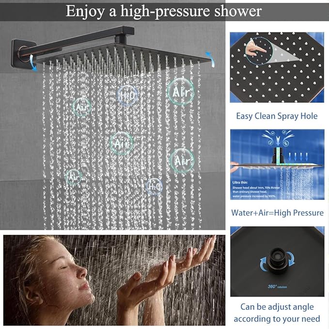 YCAIKOI Shower Faucet Set 16 Inch Wall Mount Rain Shower System, All Metal Shower Fixtures - Oil Rubbed Bronze