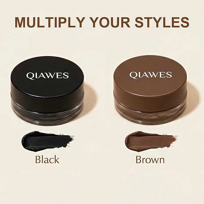 2 in 1 Black and Brown Gel Eyeliner Set Water Proof Smudge Proof, Last for All Day Long, Work Great with Eyebrow, 2 Pieces Eye Makeup Brushes Included
