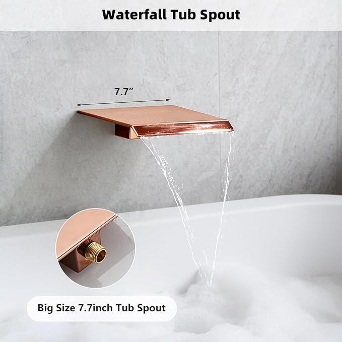 LCEVCGK Shower Faucet Set with Tub Spout, Matte Black and Rose Gold Rainfall Shower System Complete Wall Mounted for Bathroom with 10 Inch Square Shower Head and Handheld Shower Head Rain Mixer Combo