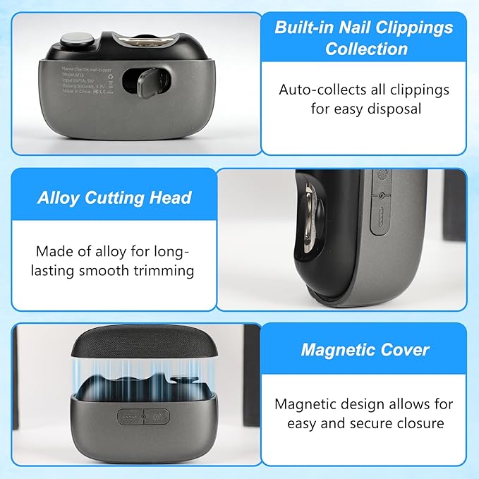 Upgraded Electric Nail Clipper，Smart Nail Clipper， 3-in-1 Automatic Electric Nail Clipper with Polishing，with LED Light and Nail Scraps Storage - USB Rechargeable for Kids, Adults, Seniors (White)