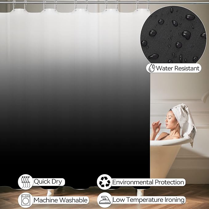XLHOMO Bathroom Accessory Set – Bathroom Sets with Shower Curtain, Black Ombre Waterproof Shower Curtain with Stainless Steel Hooks, Bathroom Accessories Set with Shower Curtain Set for Home Decor