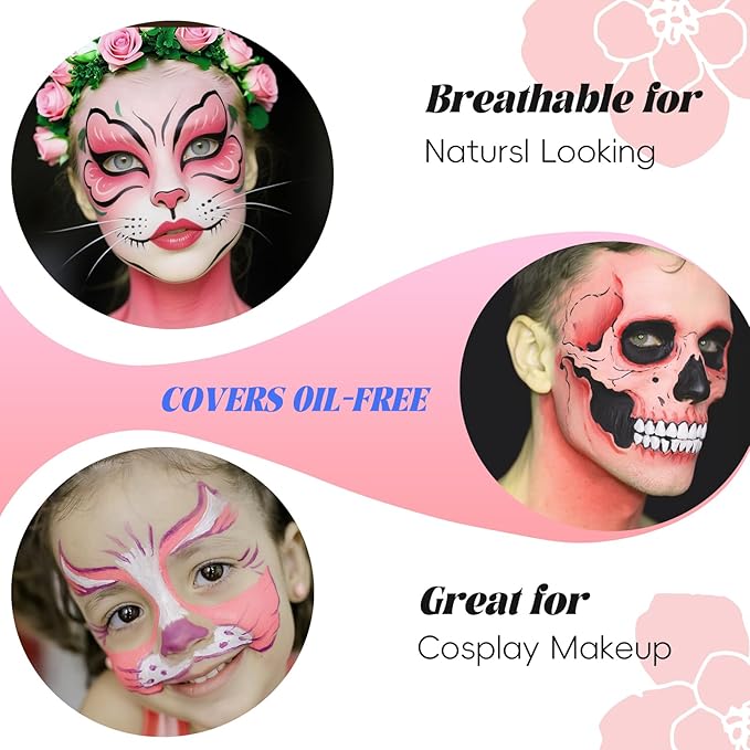 Pink Face Body Paint,Water Based Face Painting for Art Theater Halloween Party Cosplay,Sugar Skull Makeup, Clown, Costume, SFX Special Effect and Theme Parties
