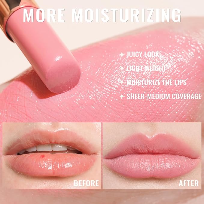 Oulac Glossy Pink Lipstick Set, Moisturizing Lip Stick Glossy Solid Shine Lip Gloss, Sheer Shine Juicy Finish, Lightweight and Hydrating Formula for Dry Lip Care, Vegan G20+22+26