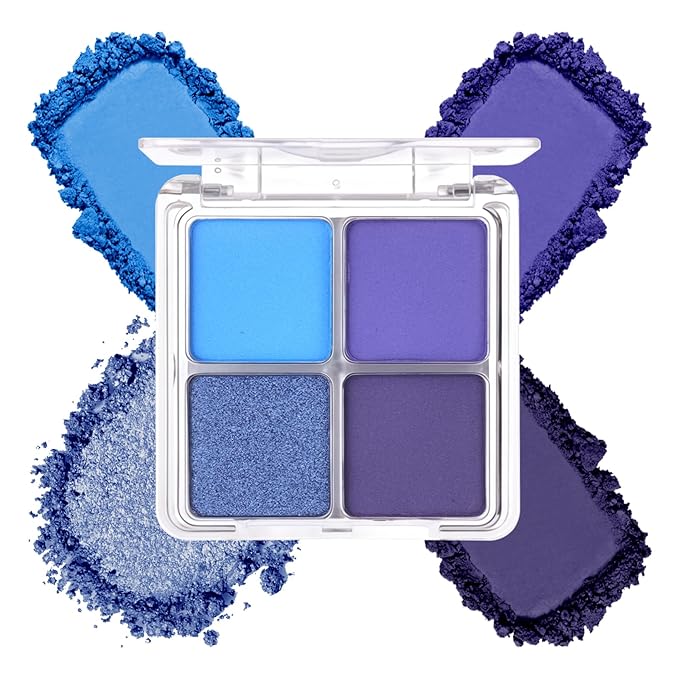 4 Colors Navy Blue Eyeshadow Makeup Palette Makeup, Blendable Long-lasting Matte Shimmer Eyeshadow Palette Eye Makeup Kit for Women Girls, paleta de sombras de ojos #2