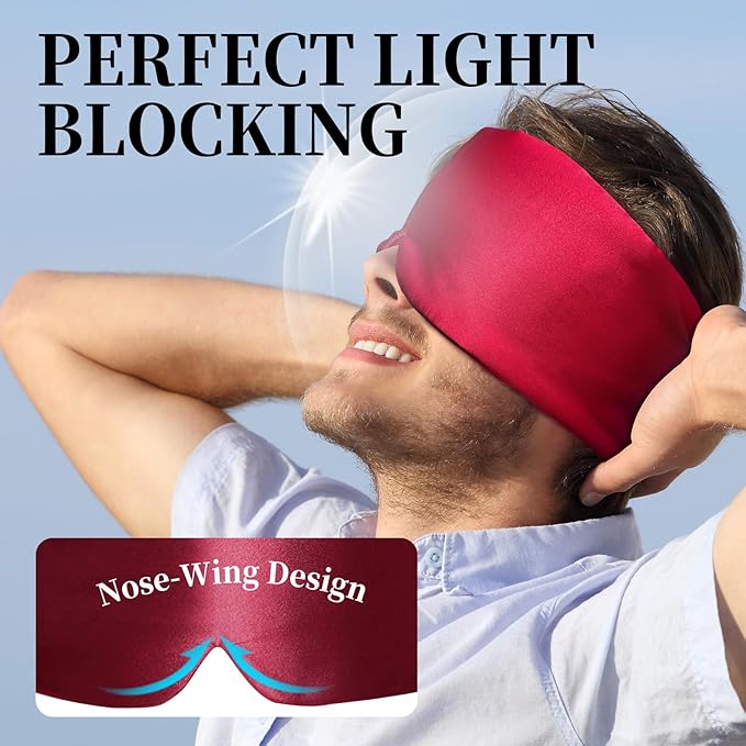 ATreebay 100% Mulberry Silk Sleep Mask, Large Eye Cover for Sleeping, Comfortable and Pressure-Free Sleeping Masks for Women Men, Completely Blackout (Wine Red)