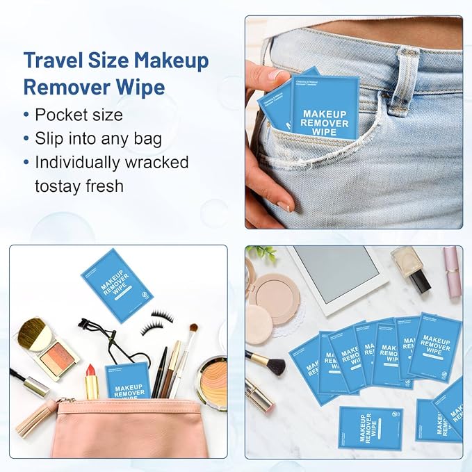 20 Count Makeup Remover Wipes Individually Wrapped, Travel Individual Wet Wipes Bulk, Gentle Cleansing for Face Mascara Lipstick, Single Makeup Removing Wet Wipes
