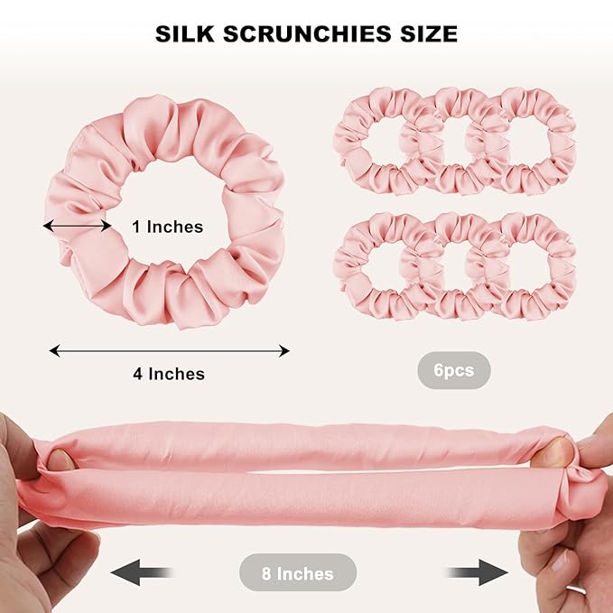 6 Pcs Silk Satin Scrunchies for Hair Sleep Silk Hair Ties for Women Girls Hair Scrunchies for Ponytails Holders Smooth Hair Accessories Gentle on Hair