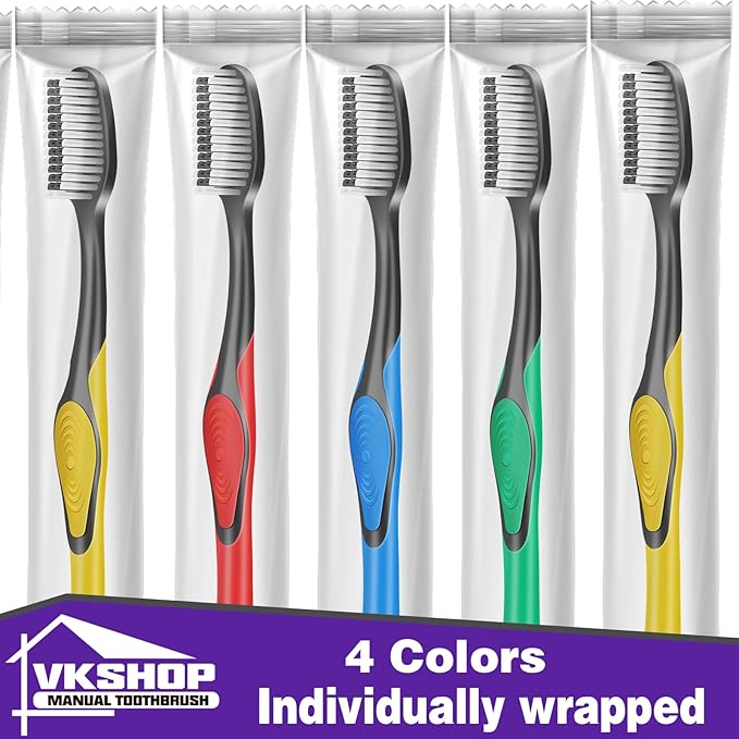 100 Pack Disposable Manual Toothbrush, Soft Toothbrushes for Adults, Individually Wrapped Toothbrush for Women Men Hotels Guest Rooms (144 Toothbrush-1)