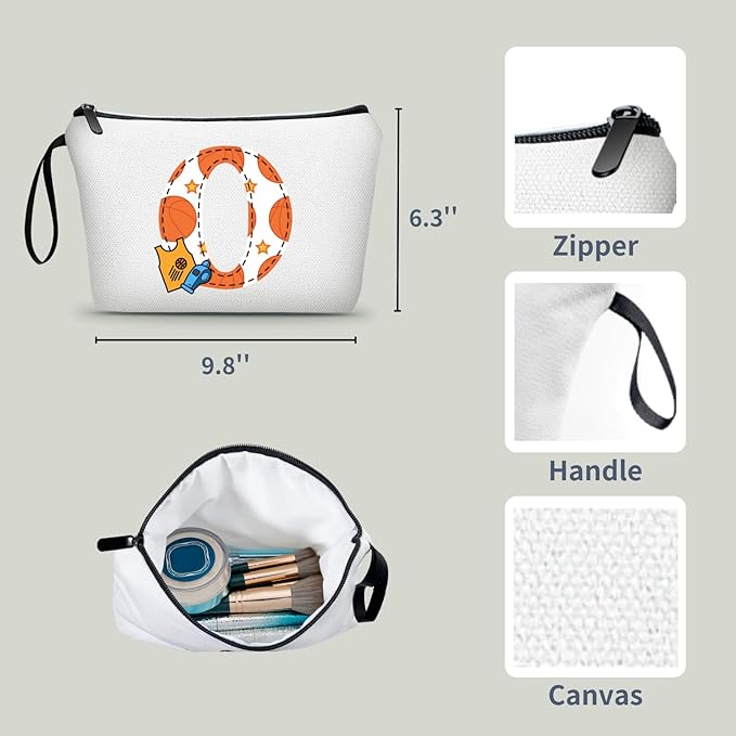 ARIOSEY Basketball Gifts Monogrammed Cosmetic Travel Makeup Bag Basketball Accessories Graduation Birthday Gifts for Girls Coaches Daughters Team Friend Mom Player-O