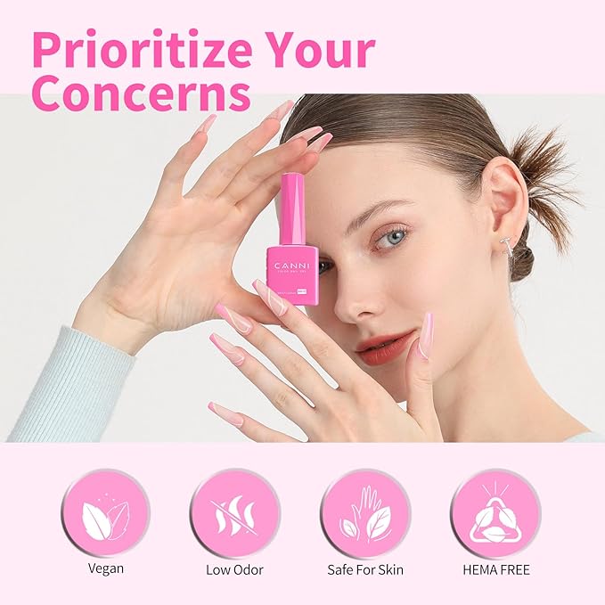 CANNI Pink Gel Nail Polish, 1Pcs Bright Pink Gel Polish Color High Gloss Soak Off U V Nail Manicure Salon DIY