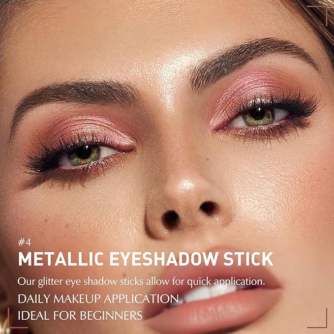 Glitter Eyeshadow Stick Metallic Chrome Finish, Shimmer Cream Eye Shadow Stick Long Lasting Holographic Color Sparkle Multi-Use Eye Brightener Highlighter Makeup Blendable Eyeliner Pencil, 4#